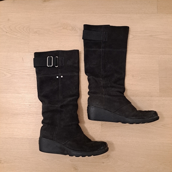 Sorel Black Seude Outdoor Warm Snow Winter Toronto Wedge Tall Boots Size 9 - Picture 3 of 7